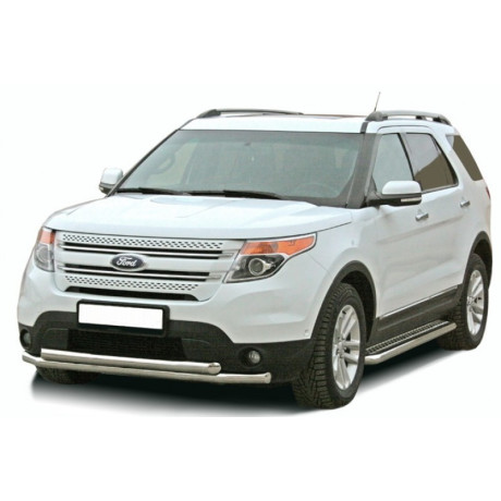 Защита порогов с алюминиевым листом (d63,5) для Ford Explorer (2010-2016)(Нерж. Сталь) купить недорого с доставкой в Москва
